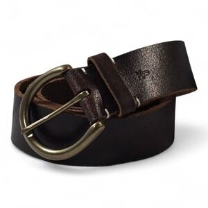 FRYE Genuine Leather Belt Dark Brown Brass Buckle Made in India Size M